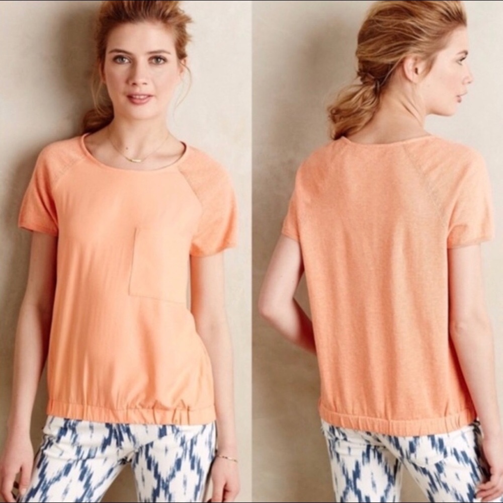Moth Anthropologie Orange Banded Pocket Tshirt S